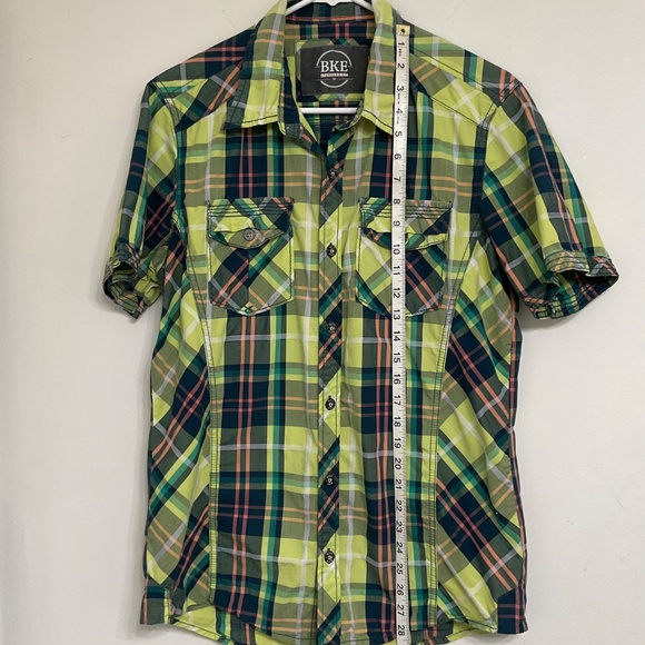 BKE Men's Short Sleeve Green/Orange/White Plaid Shirt Standard Fit Size M - Picture 12 of 12